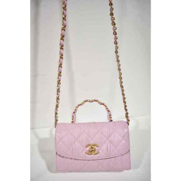 Chanel 21S CC Links Pink Mini Flap Top Handle Gold Chain Quilted Crossbody Bag - Picture 4 of 12